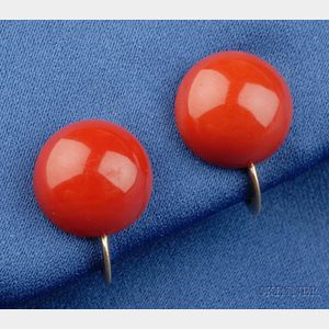 Coral Button Earclips