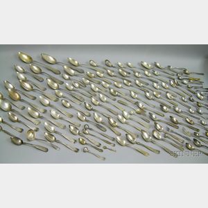 Approximately Eighty Assorted Coin Silver Spoons, Twenty-eight Sterling Silver Souvenir Spoons, and Eleven Meta...
