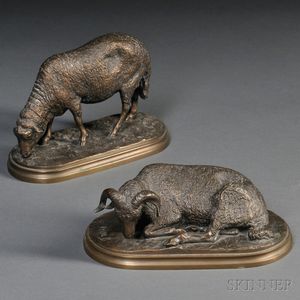 After Rosa Bonheur (French, 1822-1899) Two Figures of a Bronze Sheep and Ram Grazing