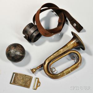 Bugle, Cannon Ball, Belt Plate, and a Carbine Socket