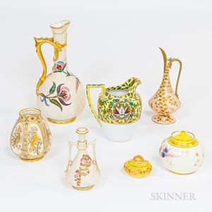 Six Gilded and Decorated Ceramic Table Items