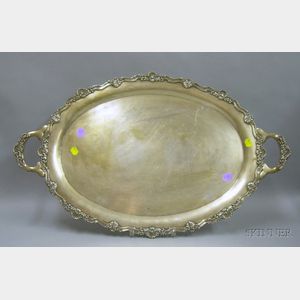 Large Rococo Revival Sterling Silver Handled Tray