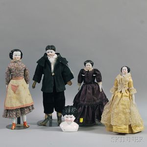 Four German China Head Dolls and a China Head