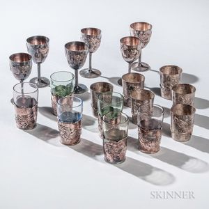 Eighteen Pieces of Chinese Export Silver Tableware