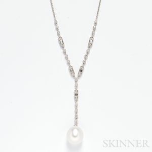 18kt White Gold, South Sea Pearl, and Diamond Necklace