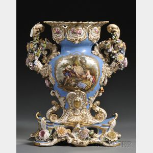 Paris Porcelain Hand-painted Vase and Stand