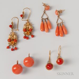 Four Pairs of Coral Earrings. 