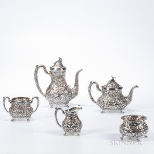 Five-piece Stieff Repousse Sterling Silver Tea and Coffee Service