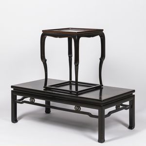 Black Lacquer-decorated and Gilt Low Table and a Smaller Black Lacquer Side Table