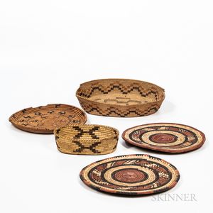 Five Coiled Polychrome Basketry Items