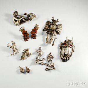 Group of Mexican Silver Figural Jewelry