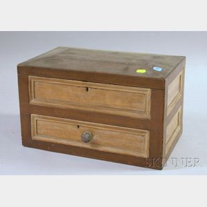 Small Painted Wooden Panel-sided Lift-top Box over Drawer
