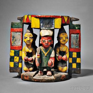 Yoruba Polychrome Carved Wood Shrine Group