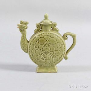 Celadon-glazed Pottery Ewer and Cover