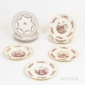 Six Wedgwood Dinner Plates and Five Transfer-decorated Dinner Plates