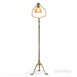 Tiffany Studios Harp Floor Lamp with Gold Iridescent Glass Shade