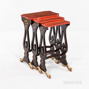Set of Red and Black-lacquered Nesting Tables