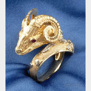 18kt Bicolor Gold and Diamond Ram's Head Ring, Lalaounis