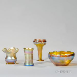 Four Pieces of Tiffany Gold Favrile Glass