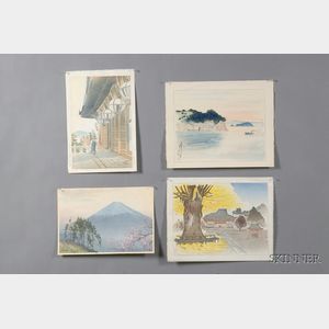 Three Japanese Prints and a Watercolor