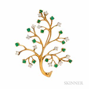18kt Gold, Diamond, and Emerald Brooch, St. George