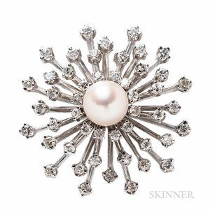 14kt White Gold, Cultured Pearl, and Diamond Pendant/Brooch