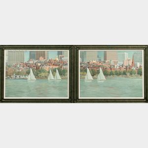 Frank D'Amato (American, 20th/21st Century) Sailing The Charles, A Diptych.