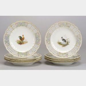 Eight Meissen Porcelain Reticulated Plates