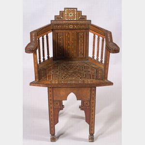 Syrian Mother-of-Pearl and Bone Inlaid Hardwood Armchair