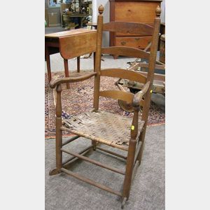 18th Century Maple Ladder-back Armrocker with Woven Splint Seat.