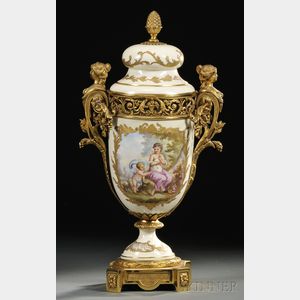 "Sevres"-style Gilt-metal Vase and Cover