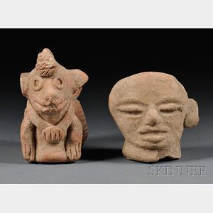 Pre-Columbian Clay Animal Figure and a Figural Fragment.