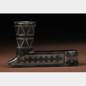 Chippewa Lead-inlaid Black Stone Pipe Bowl