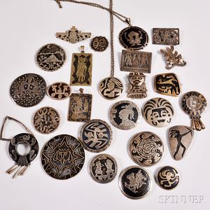 Twenty-six Mexican Silver Brooches and Pendants