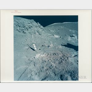 Apollo 17, Orange Soil on the Lunar Surface, Two Photographs, [and] Three Microscopic Views of Samples.