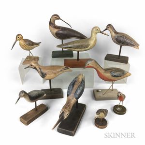 Ten Carved and Painted Shore Birds