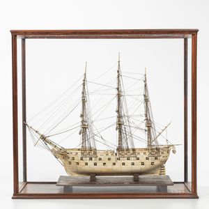 Carved Whalebone Model Ship