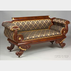 Fine American Empire Carved Mahogany and Parcel-gilt Settee