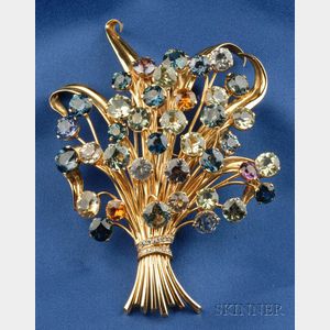 18kt Gold, Multicolor Sapphire, and Diamond Posy Brooch, Van Cleef & Arpels