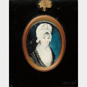 Portrait of a Woman Wearing a Black Lace Shawl and a White Bonnet