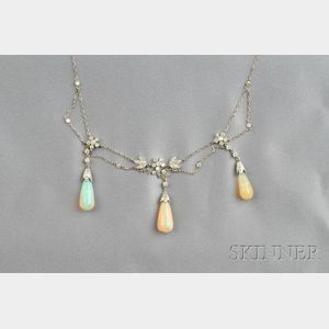 Platinum, Opal, and Diamond Festoon Necklace
