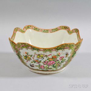 Rose Medallion Porcelain Bowl with Cut Corners