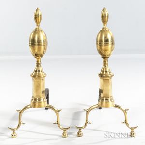 Pair of Brass and Iron Double Lemon-top Andirons