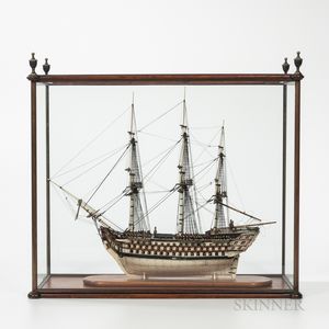 Carved and Painted Whalebone Model Ship