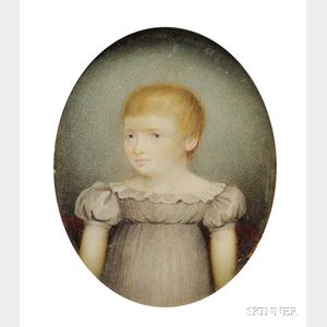 Portrait Miniature of a Child with Red Hair in a Gray Dress