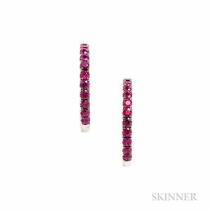 18kt White Gold and Ruby Hoop Earrings