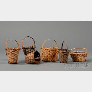Six Small Woven Splint Handled Baskets