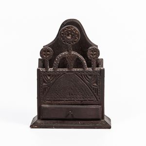 Brown-painted Chip-carved Hanging Pipe Box