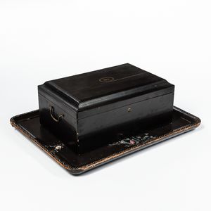 Export Black Lacquer Box and Mother of Pearl Inlayed Tray