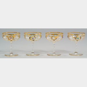Four Moser Enameled Glass Goblets